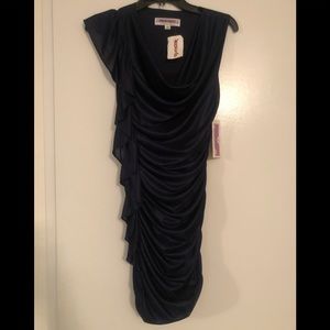 Dark blue satin dress w/ruffles